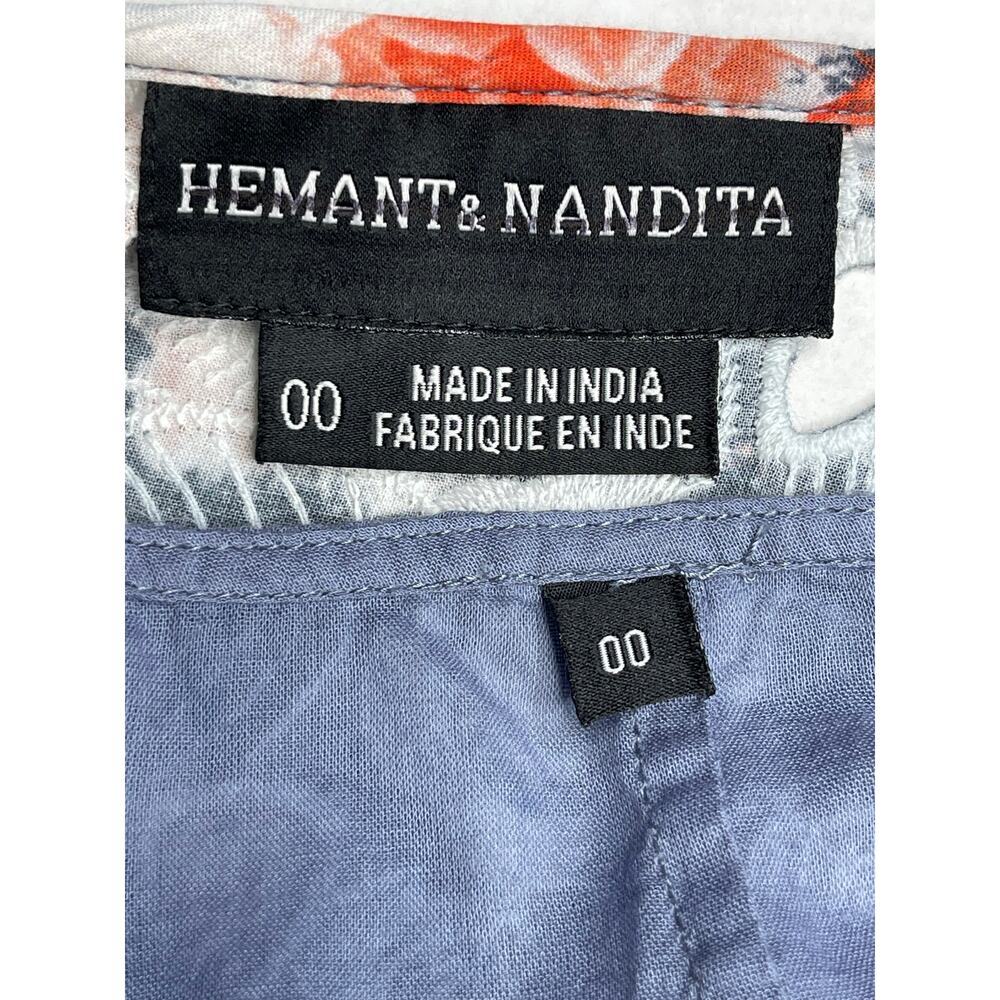 Hemant and Nandita Lazuli Midi Dress size 00 Cotton Gray watercolor Floral Boho - Picture 3 of 10